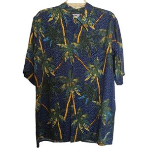 NWT Reyn Spooner Navy Hawaiian Shirt with Blue Green Palm Tree Design